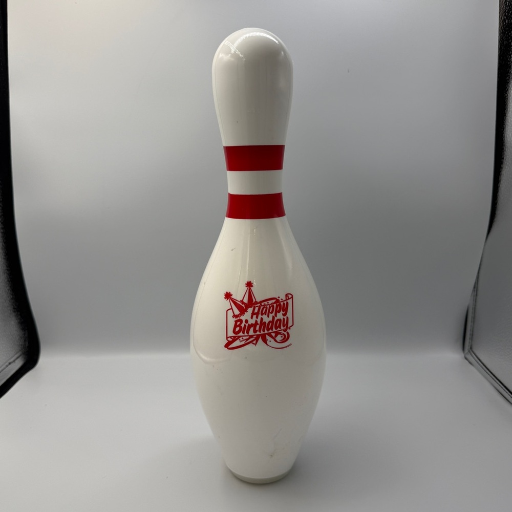 Happy Birthday Bowling Pin Red Stripe Full Size 15 Inch Regulation Bowler Gift